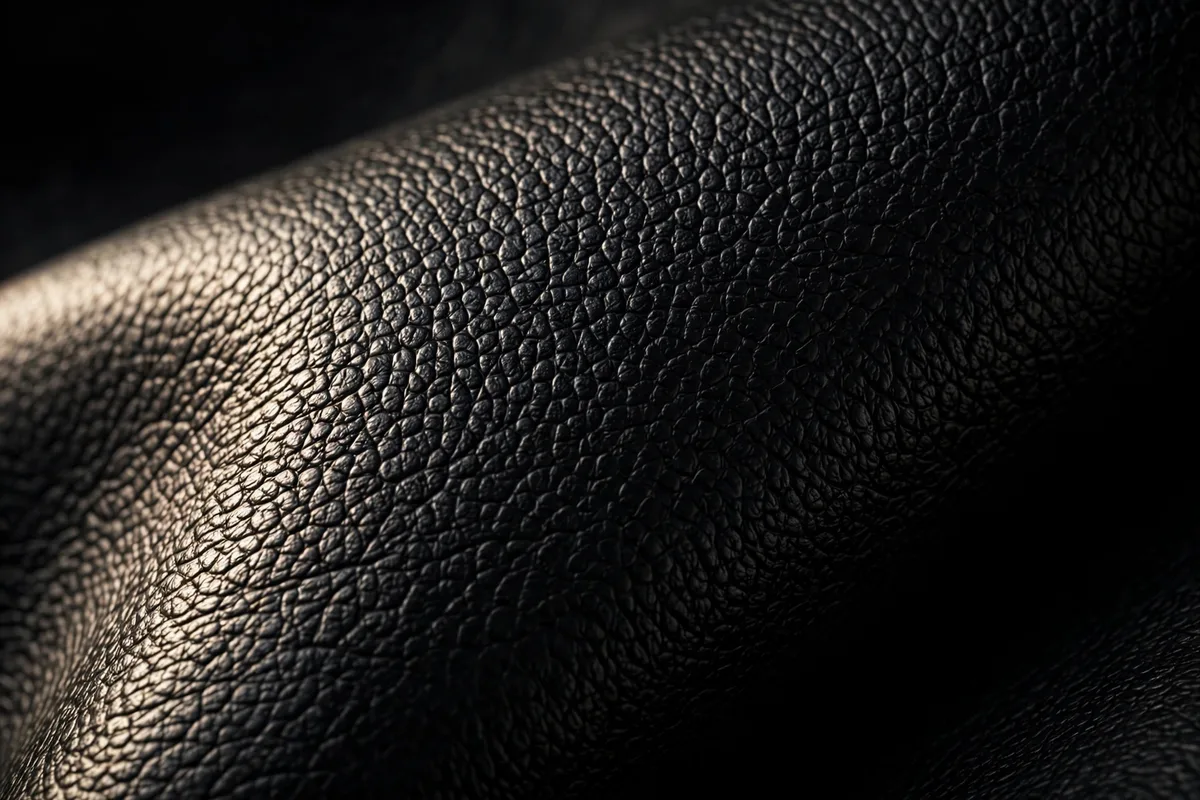 Macro detail of the black vegan PU leather grain