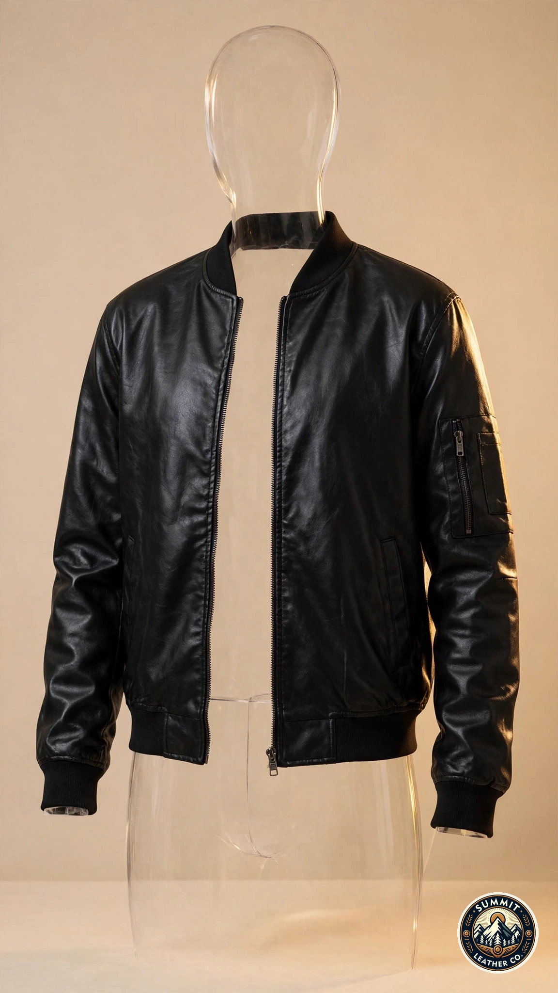Summit Leather Co. vegan leather jacket, studio product shot
